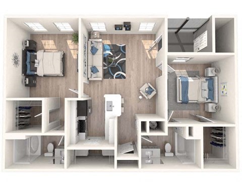Floor plan for 2 beds, 2 baths, 1018 sqft